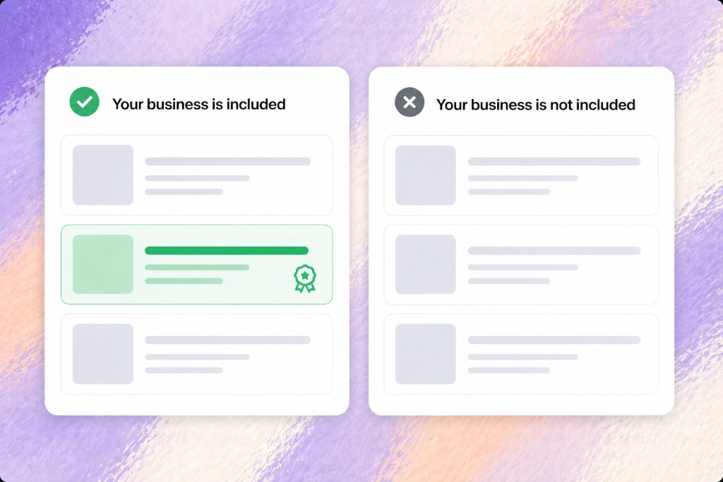 Comparison: brand cited in an AI answer versus brand absent from the cited shortlist